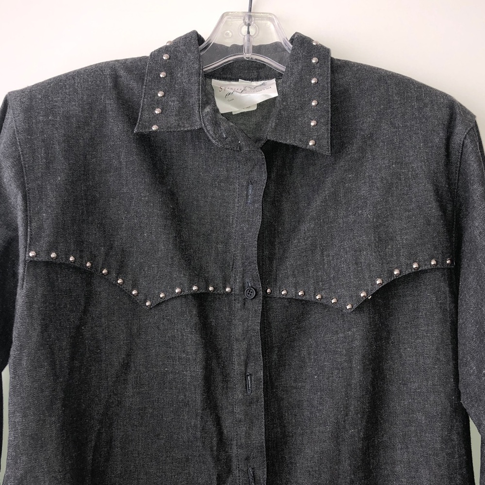 Stud-Trim Black Button-Down Shirt - Picture 4 of 9
